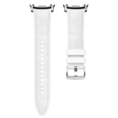 Uradni silikonski pašček z usnjeno teksturo, združljiv s Samsung Watch 8 & Classic White