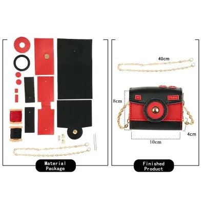 DIY Materialni Paket za Mini Fotoaparat Torbico iz PU Usnja Black+Red