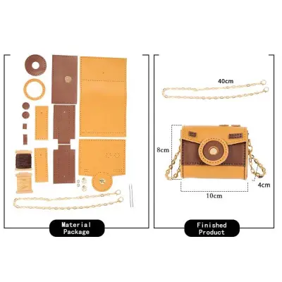 DIY Materialni Paket za Mini Fotoaparat Torbico iz PU Usnja Khaki+Dark brown