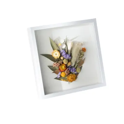 Kvadraten enojni votli lesen okvir za suho cvetje in DIY obrt White 8 palcev