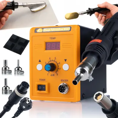 ROSFIX SET SPAJKALNA POSTAJA 858D IN ŽELEZNA LUTALKA – 700W, 100–500 °C, 3 ŠOBE, ESD, LED ZASLON