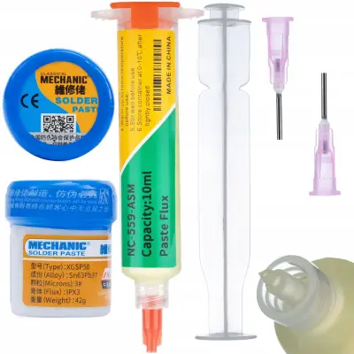 ROSFIX SET TOPILO NC-559-ASM IN SPAJKALNA PASTA XGSP50 – 42 G, 183 °C, SN63/PB37, 25–38 ΜM | ZA SMT IN BGA