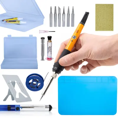 ROSFIX SET ELEKTRIČNA SPAJKALNA POSTAJA OP60W – 60W, 200–450°C, 8 GROTOV, SILIKONSKA PODLOGA | 220V, EU VTIČ