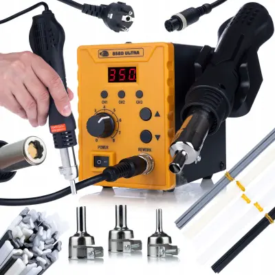 ROSFIX SET SPAJKALNA POSTAJA 858D ULTRA – 700W, LED, 3 PROGRAMI, 50X SPOJI ZA PP/PE/ABS/PVC | 100–480°C