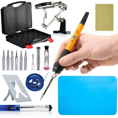 ROSFIX SET ELEKTRIČNA SPAJKALNA POSTAJA OP60W – 60W, 200–450°C, 8 NASTAVKOV, PODSTAVEK | 220V, EU VTIČ