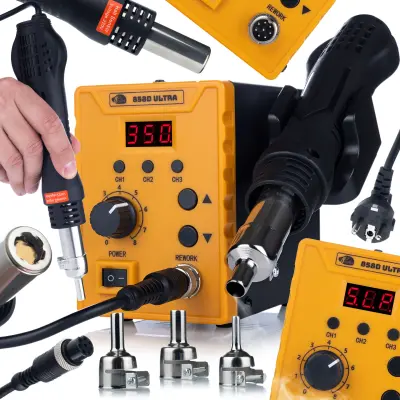 ROSFIX 858D ULTRA POSTAJA ZA VROČ ZRAK – 700W SPAJKALNA IN PLASTIČNA VARILNA POSTAJA | 100–500°C, 120 L/MIN, 3 ŠOBE | ZA ELEKTRONIKO IN SERVIS