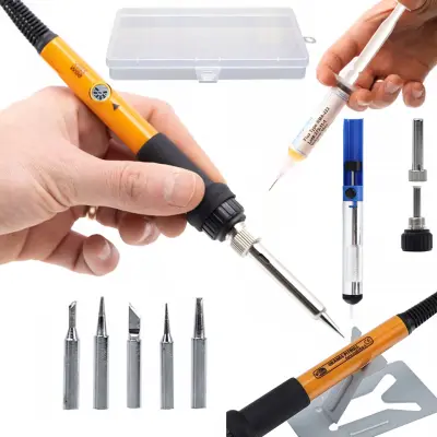 ROSFIX SET SPAJKALNA POSTAJA ORANGE PITBULL OP60W – 60W, 200–450°C, 6 GROTOV, FLUX, ODSESOVALEC | 220V, EU VTIČ