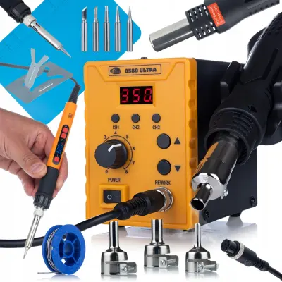 ROSFIX SET SPAJKALNA POSTAJA 858D ULTRA 700W + SPAJKALNIK 80W + SILIKONSKA PODLOGA 30X20 CM | 100–500°C, 3 SPOMINI, 120 L/MIN, 3 ŠOBE, PID KONTROL