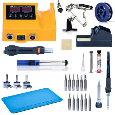 ROSFIX SET SPAJKALNA POSTAJA OH660 – 2V1 VROČ ZRAK IN GROT, 660W, LED, 100–500°C | 12 GROTOV, TOPNIK, ODSESOVALEC