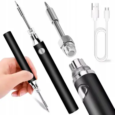 ROSFIX SET BREZŽIČNA AKUMULATORSKA SPAJKALNA POSTAJA 15W – USB-C POLNJENJE, 3 TEMPERATURNI NAČINI | 300–450 °C | ZA ELEKTRONIKO IN DIY PROJEKT