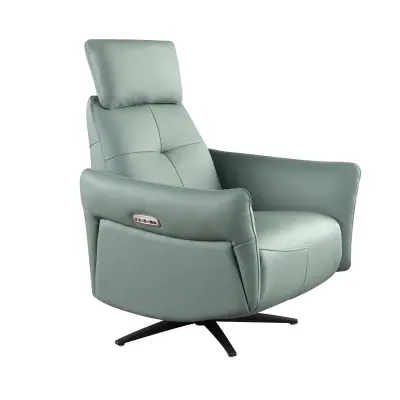 Turquoise green leather swivel relax armchair