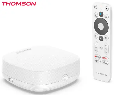 Multimedijski predvajalnik THOMSON STREAMING BOX PLUS 270, 4K UHD, Google TV, bel