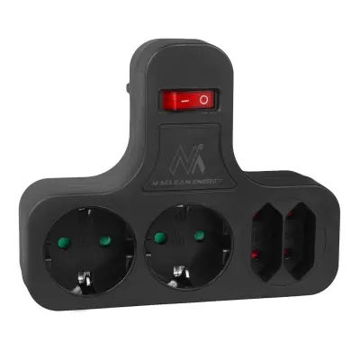 Razdelilec MacLean MCE224 GB + stikalo 2x šuko 2x euro, črn