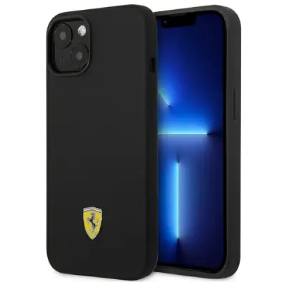 FERRARI FEHCP14SSIBBK IPHONE 14 / 15 / 13 6.1 BLACK/BLACK HARDCASE SILICONE METAL LOGO