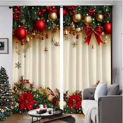 Evropske božične okrasne zavese (komplet 2) - Poliestrske praznične zavese  S