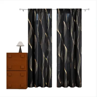 Zavesa s polprozornim zlatim vzorcem valov, za palico  M