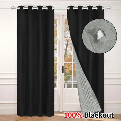 Zimska vetrovna toplotno izolirana zatemnitvena zavesa z ušesci za dnevno sobo Black M