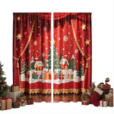 Evropske božične okrasne zavese (2 panela) - Poliestrski digitalni tisk  S