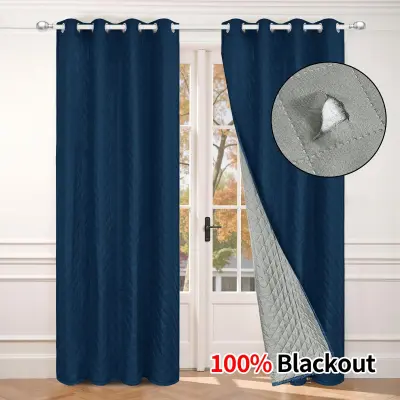 Zimska vetrovna toplotno izolirana zatemnitvena zavesa z ušesci za dnevno sobo NavyBlue L