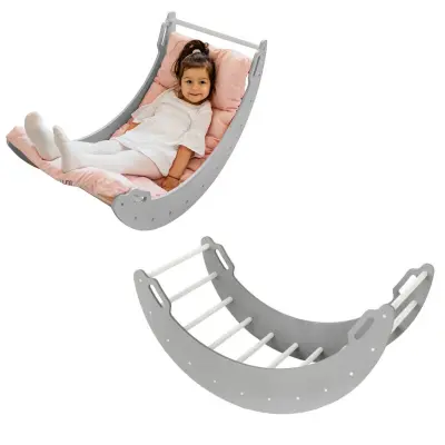 Lesena gugalnica Moon v beli in sivi barvi