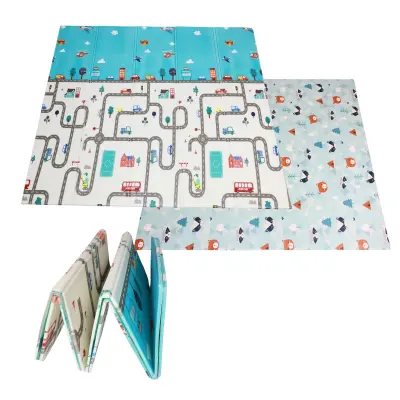 Podloga igralna otroška zložljiva 200x180x1cm - gozd/cesta