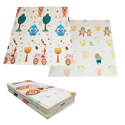 Zložljiva podloga igralna za otroke 150x180x1cm - narava/medvedi