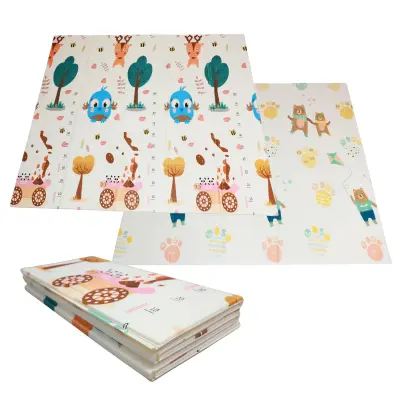 Zložljiva igralna podloga otroška 200x180x1cm - narava/medvedi