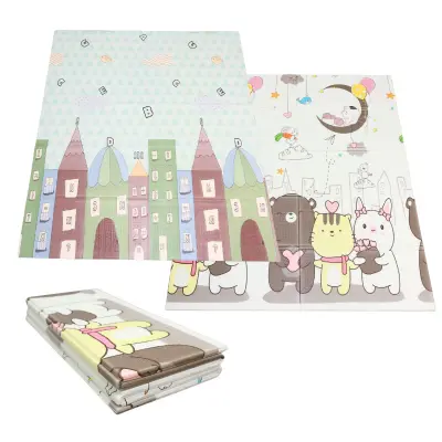 Igralna podloga otroška zložljiva 150x180x1cm - pastelne hiške