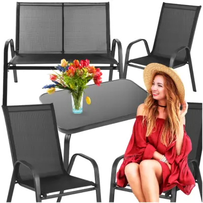 Vrtni set vrtnega pohištva, kovinski set vrtnega pohištva z 2 stoloma, kavčem, mizico