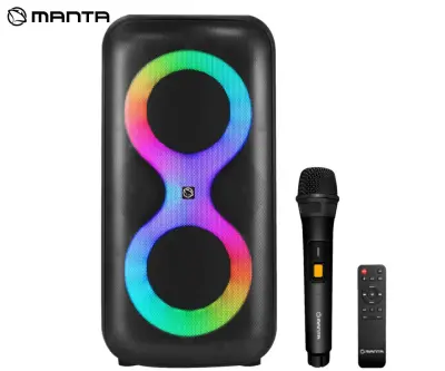 Karaoke zvočnik MANTA SPK0401B100 ERIS, prenosni, 100 W, X-BASS, RGB LED, mikrofon, daljinec