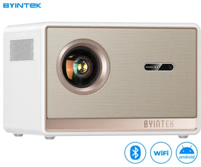 Prenosni LED projektor BYINTEK PLATO T5, Android, 4K UHD, daljinec, bel