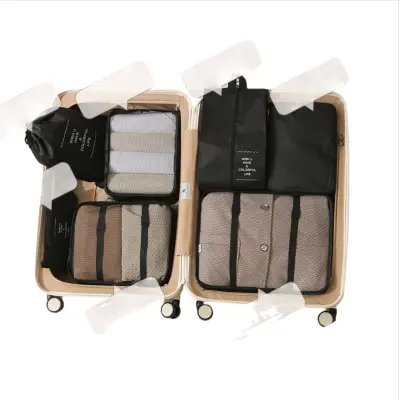 7-delni komplet organizatorjev za toaletne potrebščine in kozmetiko za potovanja - Kocke za pakiranje prtljage Black