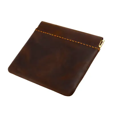 Usnjena denarnica za kovance in ključe - Kompaktna denarnica z zapiranjem na gumb