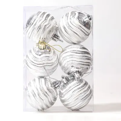 Božični okraski Zebra Ball 6 cm - Komplet 6, praznični okraski za drevo Silver