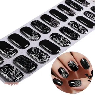 Halloween Sijaj Pol Utrjene Gel Nalepke za Nohte - Temna Pajkova Mreža
