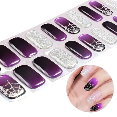 Noč čarovnic Sijoče v temi Polzdravljene nalepke za nohte - Pajkova mreža UV LED