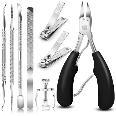 8-delni komplet ščipalcev za nohte iz nerjavečega jekla za vraščene in debele nohte Black