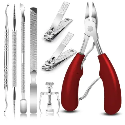 8-delni komplet ščipalcev za nohte iz nerjavečega jekla za vraščene in debele nohte Red