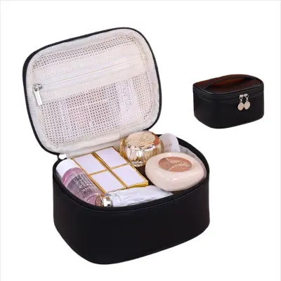 Mini Črna PU Torbica za Ličila - Prenosni Majhen Kozmetični Organizator