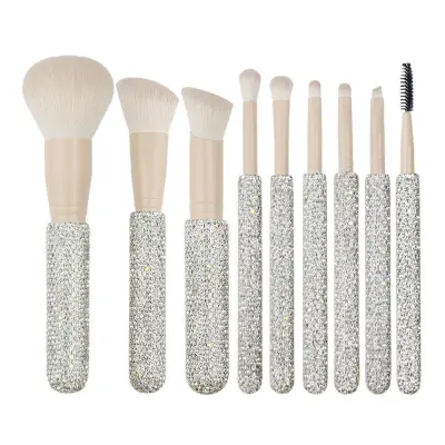 9-delni set čopičev za ličenje v barvi kave z diamantnim ročajem