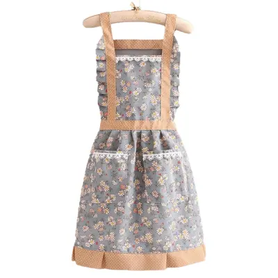 Cvetlični predpasnik iz platna v stilu princeske - Zračen kuhinjski predpasnik Blue