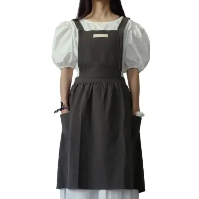 Lanena bombažna predpasnik - Cross Back Pinafore za umetnost, kavarno in delo Grey