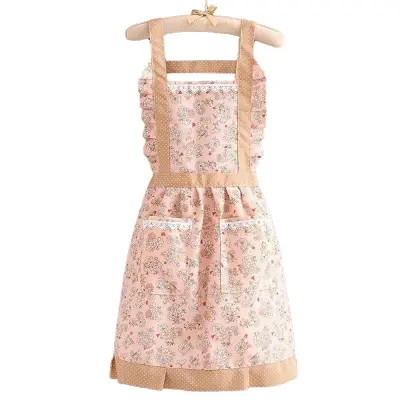 Cvetlični predpasnik iz platna v stilu princeske - Zračen kuhinjski predpasnik Pink