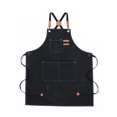 Vodoodporen bombažni predpasnik, odporen na olje, z žepi - Idealen za kuhinjo Black