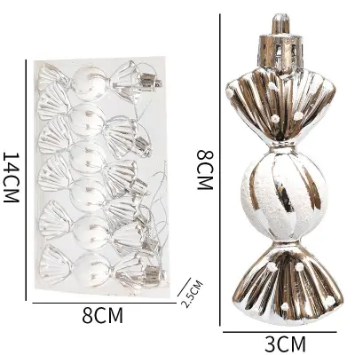 Božični okraski v obliki bonbonov - Mini okrogli bonboni (6 kosov) Silver