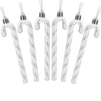 Okrasni bonboni v obliki palice (6 kosov) - praznični božični okraski Silver