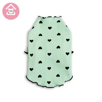 Ljubek potiskan hišni jopič z naborki - udobna oblačila za mačke in pse Green XXS