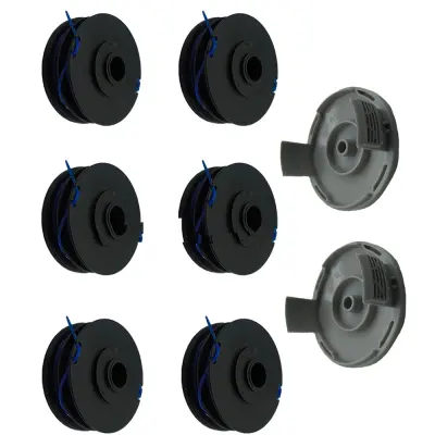 Združljiv nadomestni set RAC123 Trimmer Spool ×6 + RAC122 Cover ×2 za Ryobi