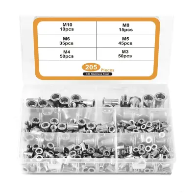 205 Kosov Komplet Navojnih Matic iz Nerjavečega Jekla z Narezano Glavo