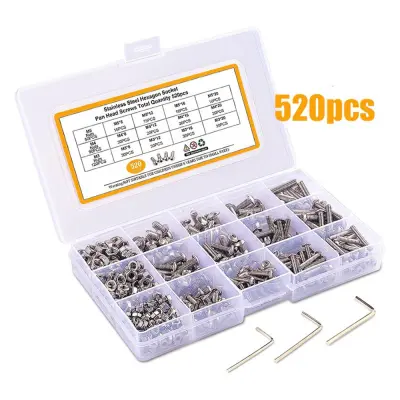 520PCS Set vijakov in matic s šestrobno glavo iz nerjavečega jekla 304